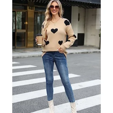 Alsol Lamesa Women's Cute Heart Valentines Sweaters Pullover Long Sleeve Crewneck Casual Knitted Sweaters