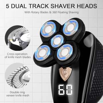 Bald Electric Head Shaver for Men, 6 in 1 Rotary Waterproof Cordless Bald Electric Shavers with LED Display,Portable Electric Shaver for Traveling, Electric Razor for Men.