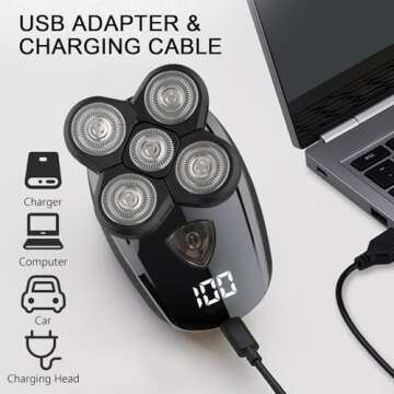 Bald Electric Head Shaver for Men, 6 in 1 Rotary Waterproof Cordless Bald Electric Shavers with LED Display,Portable Electric Shaver for Traveling, Electric Razor for Men.