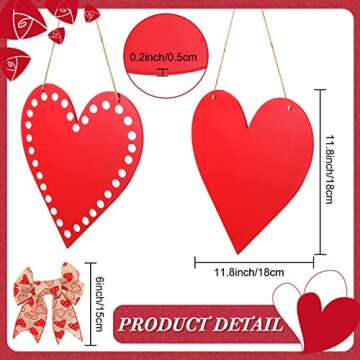 Happy Valentine's Day Wreath Hanging Wood Sign Farmhouse Valentine Heart Shaped Hangers Sign for Doo...