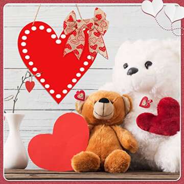 Happy Valentine's Day Wreath Hanging Wood Sign Farmhouse Valentine Heart Shaped Hangers Sign for Door Red Heart Wooden Door Sign with Ribbon Bow for Wedding Home Indoor Outdoor Door Wall Window Decor