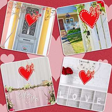 Happy Valentine's Day Wreath Hanging Wood Sign Farmhouse Valentine Heart Shaped Hangers Sign for Door Red Heart Wooden Door Sign with Ribbon Bow for Wedding Home Indoor Outdoor Door Wall Window Decor