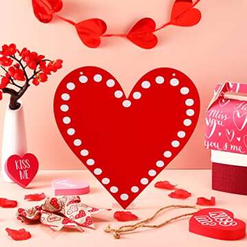 Happy Valentine's Day Wreath Hanging Wood Sign Farmhouse Valentine Heart Shaped Hangers Sign for Door Red Heart Wooden Door Sign with Ribbon Bow for Wedding Home Indoor Outdoor Door Wall Window Decor