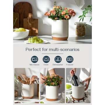 DOWAN Utensil Holder for Countertop, 7.5" Large Cooking Utensil Holder, White Ceramic Utensil Holder with Thicken Recycled Wooden Cork Mat, Utensil Crock for Kitchen Counter, Kitchen Decor