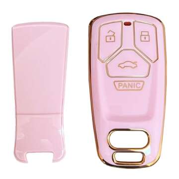 WKEDQAF Car TPU Key Case for Audi Key Fob Cover Fit for 4 Buttons Audi 2017-up A4 A5 Q7 TT Smart Key Fob Shell (Pink)