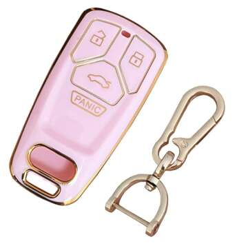 WKEDQAF Car TPU Key Case for Audi Key Fob Cover Fit for 4 Buttons Audi 2017-up A4 A5 Q7 TT Smart Key Fob Shell (Pink)