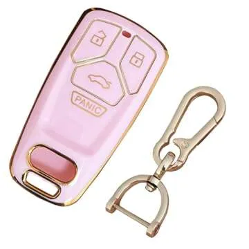 WKEDQAF Car TPU Key Case for Audi Key Fob Cover Fit for 4 Buttons Audi 2017-up A4 A5 Q7 TT Smart Key Fob Shell (Pink)