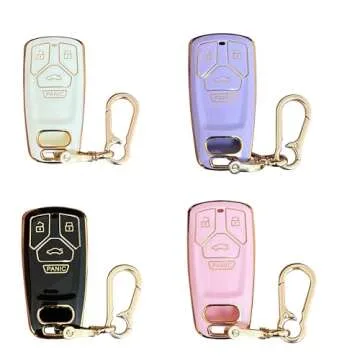 WKEDQAF Car TPU Key Case for Audi Key Fob Cover Fit for 4 Buttons Audi 2017-up A4 A5 Q7 TT Smart Key Fob Shell (Pink)