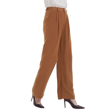 Tronjori Women High Waist Casual Straight Leg Long Business Work Suit Dress Pants Wide Leg Trousers ...