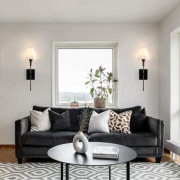 KELUOLY Black Wall Sconces Set of 2, Hardwired Indoor Wall Lights Fixtures with White Fabric Shade B...