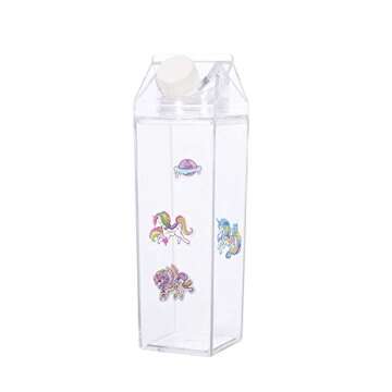 Bac-kitchen 2 Pack Milk Carton Water Bottle - Clear Square Milk Bottles BPA Free Portable Water Bott...