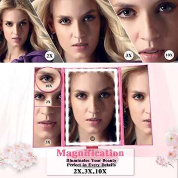 Ceenwes Upgrade Version Makeup Mirror 180°Trifold LED Vanity Mirror Adjustable Touch Screen Cosmeti...