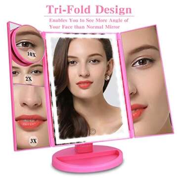 Ceenwes Upgrade Version Makeup Mirror 180°Trifold LED Vanity Mirror Adjustable Touch Screen Cosmetic Mirror with 36 LED Lights Lighted Makeup Mirror with 4 Magnification 1X/2X/3X/10X Mirrors