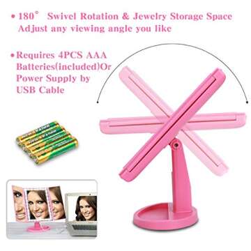 Ceenwes Upgrade Version Makeup Mirror 180°Trifold LED Vanity Mirror Adjustable Touch Screen Cosmetic Mirror with 36 LED Lights Lighted Makeup Mirror with 4 Magnification 1X/2X/3X/10X Mirrors