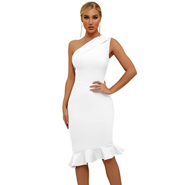 Maketina Sexy One Shoulder Bandage Dress for Women - Trendy Mermaid Cocktail Midi for 2025 in White