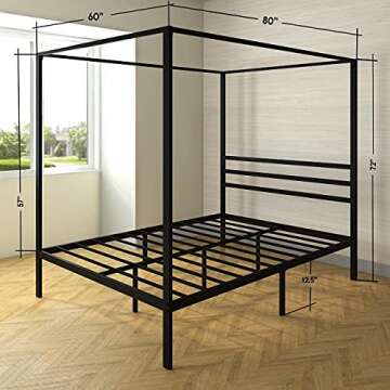 AMBEE21 Golden Gate Beds Canopy Metal Bed Frame with Headboard – Wrought Iron Platform Design, Stu...