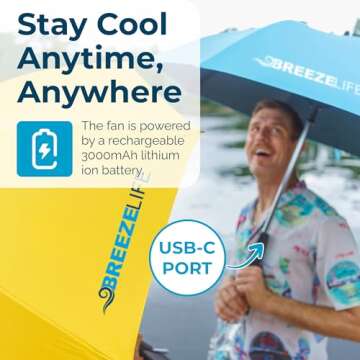 Breeze Life Rechargeable Mister Breeze, Sun Umbrella with Fan and Mister, Umbrella Mister with Built-in Fan, For Festivals, Beach and More, Blocks Harmful Sun Rays, Mist bottle included, Gray