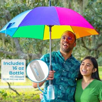 Breeze Life Rechargeable Mister Breeze, Sun Umbrella with Fan and Mister, Umbrella Mister with Built-in Fan, For Festivals, Beach and More, Blocks Harmful Sun Rays, Mist bottle included, Gray