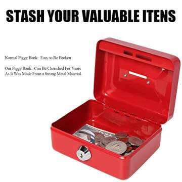 Small Jssmst Cash Box with Lock and Slot for Kids & Adults