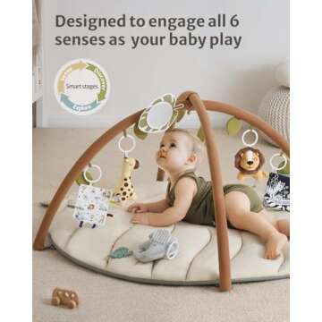 Blissful Diary Baby Play Gym & Activity Mat, Leaf Shaped Baby Tummy Time Play Mat with 6 Detachable ...