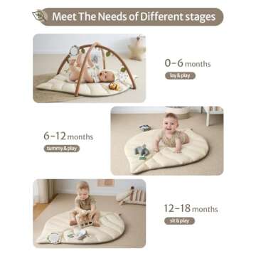 Blissful Diary Baby Play Gym & Activity Mat, Leaf Shaped Baby Tummy Time Play Mat with 6 Detachable Toys, Promotes Motor Skills & Sensory Development, Newborn Baby Essentials Gift, Oatmeal Beige