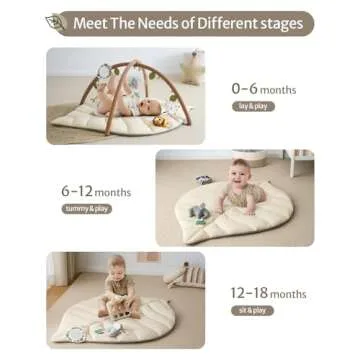 Blissful Diary Baby Play Gym & Activity Mat, Leaf Shaped Baby Tummy Time Play Mat with 6 Detachable Toys, Promotes Motor Skills & Sensory Development, Newborn Baby Essentials Gift, Oatmeal Beige