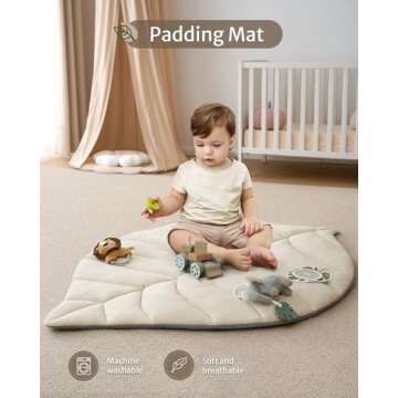 Blissful Diary Baby Play Gym & Activity Mat, Leaf Shaped Baby Tummy Time Play Mat with 6 Detachable Toys, Promotes Motor Skills & Sensory Development, Newborn Baby Essentials Gift, Oatmeal Beige