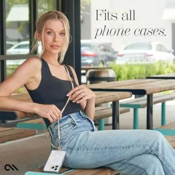 Case-Mate Crossbody Phone Lanyard [Works with All Phones] Hands-Free Strap - Leather Cell Phone Charm - Neck Chain Holder for iPhone 16 Pro Max /15 Pro Max /14/13/12/S25 Ultra - Gold Chain Tan Leather