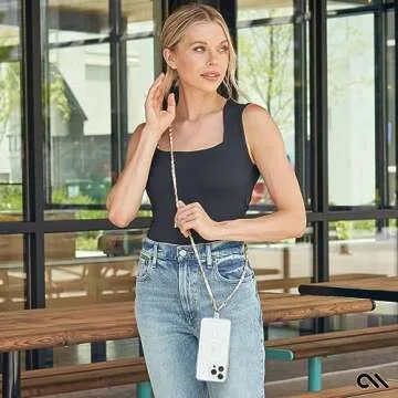 Case-Mate Crossbody Phone Lanyard [Works with All Phones] Hands-Free Strap - Leather Cell Phone Charm - Neck Chain Holder for iPhone 16 Pro Max /15 Pro Max /14/13/12/S25 Ultra - Gold Chain Tan Leather
