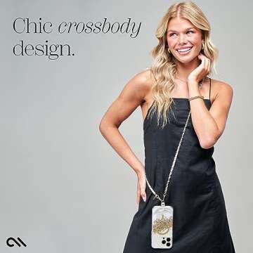 Case-Mate Crossbody Phone Lanyard [Works with All Phones] Hands-Free Strap - Leather Cell Phone Charm - Neck Chain Holder for iPhone 16 Pro Max /15 Pro Max /14/13/12/S25 Ultra - Gold Chain Tan Leather