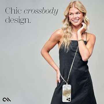 Case-Mate Crossbody Phone Lanyard [Works with All Phones] Hands-Free Strap - Leather Cell Phone Charm - Neck Chain Holder for iPhone 16 Pro Max /15 Pro Max /14/13/12/S25 Ultra - Gold Chain Tan Leather