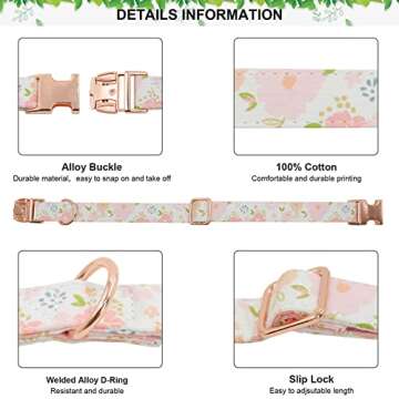 Metal Buckle Dog Collar, Durable Adjustable Dog Collar Soft for Small Medium Large Dogs（Pink Flowe...