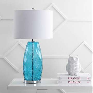 JONATHAN Y JYL4009B Juliette 26.5" Glass/Metal LED Table Lamp Contemporary Transitional Bedside Desk Nightstand Lamp for Bedroom Living Room Office College Bookcase LED Bulb Included, Moroccan Blue