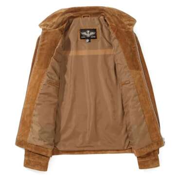 FLAVOR Men's Suede Leather Bomber Jacket Casual Coat for Men (Medium, Brown)