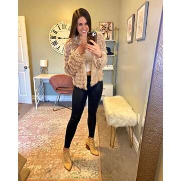 Inorin Womens Fall Open Front Cardigan Faux Fur Coat Vintage Parka Shaggy Jacket Warm Coat Tops (Coffee, Medium)