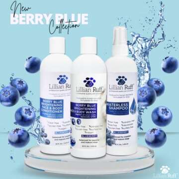 Lillian Ruff Berry Blue Brightening Face and Body Wash for Dogs - Blueberry Shampoo - Remove Tear Stains, Hydrate Dry Itchy Skin, Add Shine & Luster to Coats (Berry Blue Shampoo 16oz)