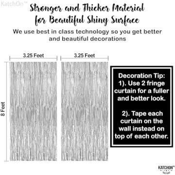 KatchOn, Large Silver Backdrop Curtain - 3.2x8 Feet, Pack of 2, Silver Streamers Backdrop | Happy Ne...
