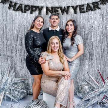 KatchOn, Large Silver Backdrop Curtain - 3.2x8 Feet, Pack of 2, Silver Streamers Backdrop | Happy New Year Backdrop for Happy New Year Decorations | Silver Fringe Backdrop for Silver Party Decorations