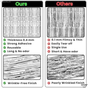 KatchOn, Large Silver Backdrop Curtain - 3.2x8 Feet, Pack of 2, Silver Streamers Backdrop | Happy New Year Backdrop for Happy New Year Decorations | Silver Fringe Backdrop for Silver Party Decorations