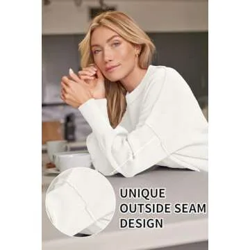 LILLUSORY Women's Oversized Batwing Sweaters 2024 Fall Outfits Crewneck Ribbed Knit Side Slit Trendy Pullover Tops White M