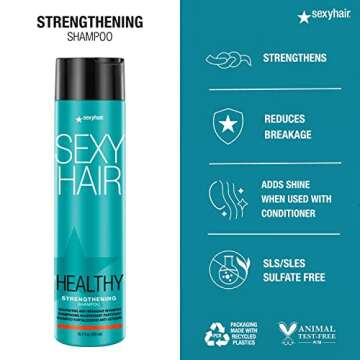 SexyHair Healthy Strengthening Anti-Breakage Shampoo, 10.1 Oz | Helps Provide Stength and Flexibility to Damaged Hair | SLS and SLES Sulfate Free