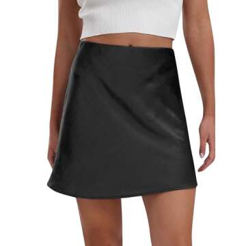 Ezcosplay Women's Satin Mini Skirt Summer High Waisted Elastic Waist A-Line Silk Short Party Skirts ...