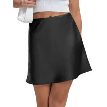 Ezcosplay Women's Satin Mini Skirt Summer High Waisted Elastic Waist A-Line Silk Short Party Skirts Black