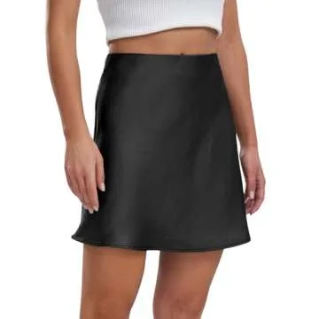 Ezcosplay Women's Satin Mini Skirt Summer High Waisted Elastic Waist A-Line Silk Short Party Skirts Black