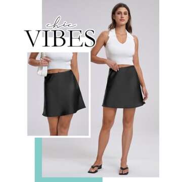 Ezcosplay Women's Satin Mini Skirt Summer High Waisted Elastic Waist A-Line Silk Short Party Skirts Black