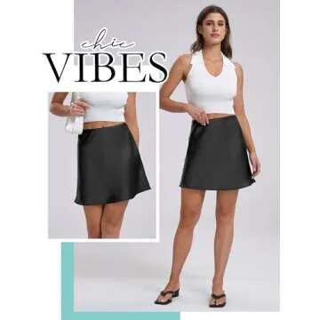 Ezcosplay Women's Satin Mini Skirt Summer High Waisted Elastic Waist A-Line Silk Short Party Skirts Black
