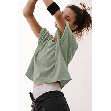 Women's Oversize Crop Tops Comfy Half Sleeve Drop Shoulder Tees