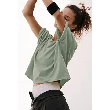 Women's Oversize Crop Tops Comfy Half Sleeve Drop Shoulder Tees