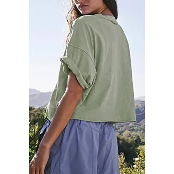 Women's Oversize Crop Tops Comfy Half Sleeve Drop Shoulder Tees