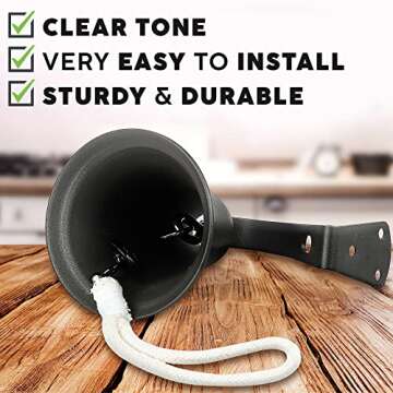 Upstreet's Outdoor Bell & Indoor Dinner Bell/Made of Black Large Bell, Cast Iron Bell, Ideal for Wall Mounted Bell, Bracket Mounts Metal Dinner Bell and Hanging Bell for Home, School or Church